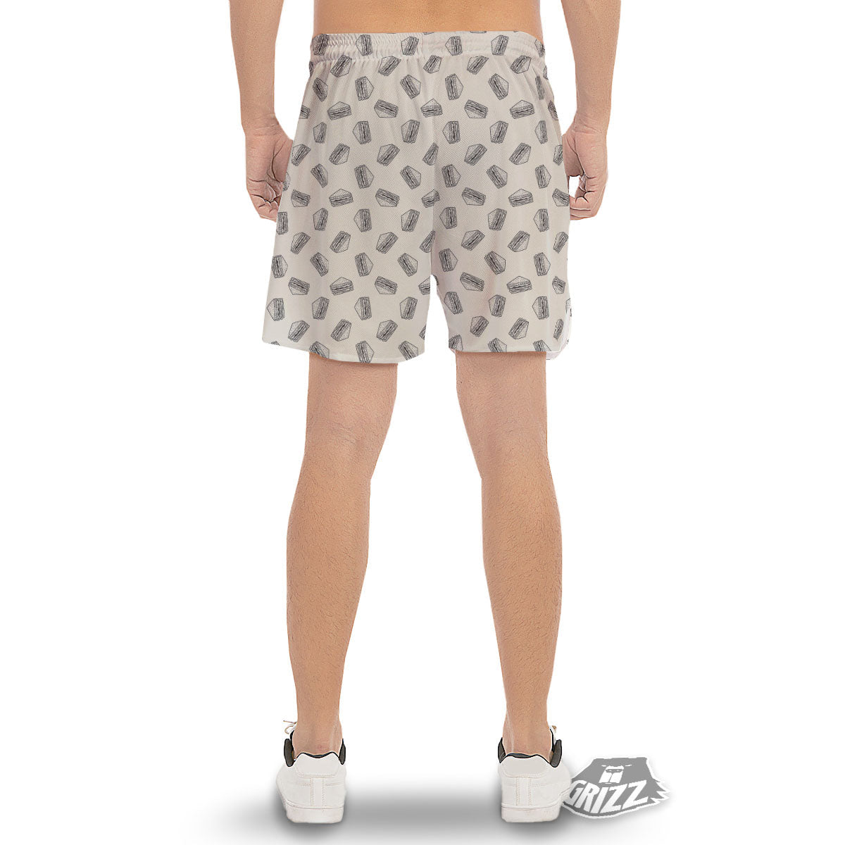 Sandwich Grey Doodle Print Pattern Men's Gym Shorts-grizzshop