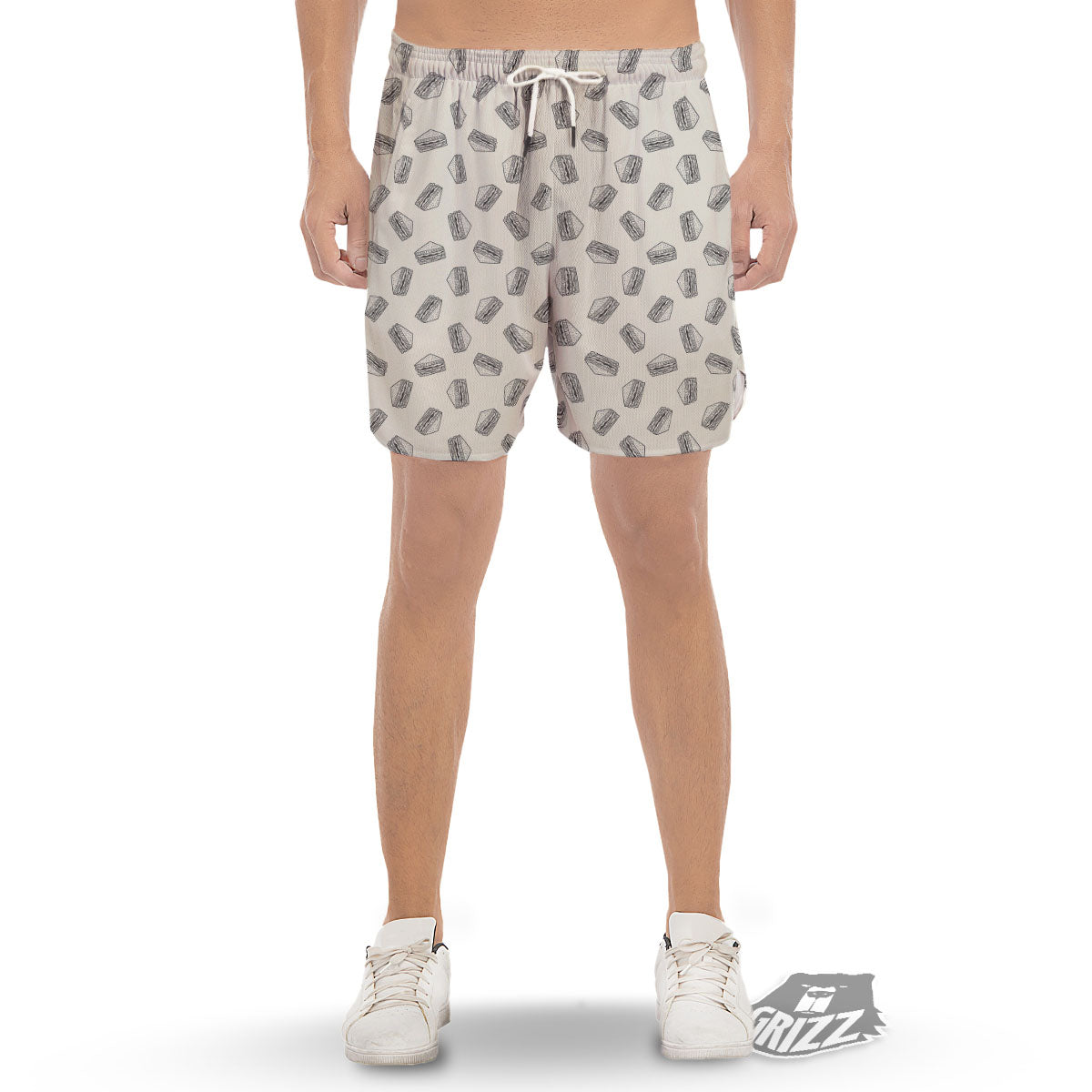 Sandwich Grey Doodle Print Pattern Men's Gym Shorts-grizzshop