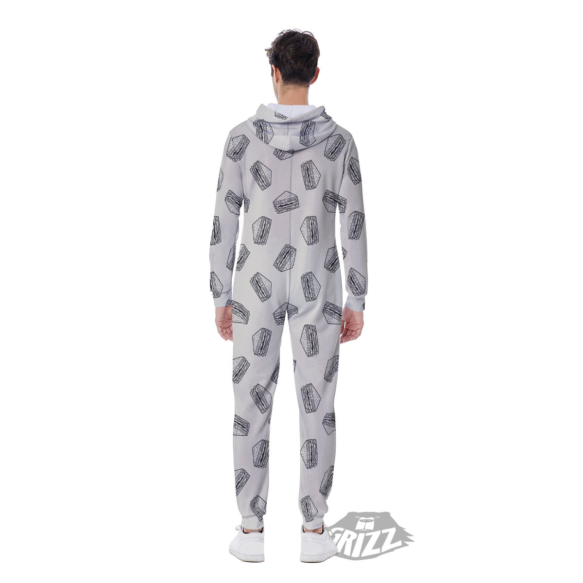 Sandwich Grey Doodle Print Pattern Men's Jumpsuit-grizzshop