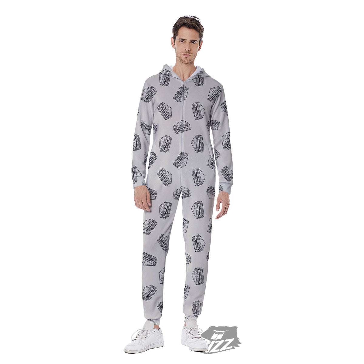Sandwich Grey Doodle Print Pattern Men's Jumpsuit-grizzshop