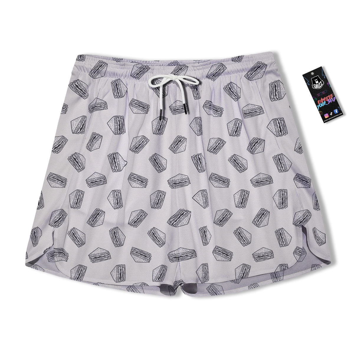 Sandwich Grey Doodle Print Pattern Men's Running Shorts-grizzshop