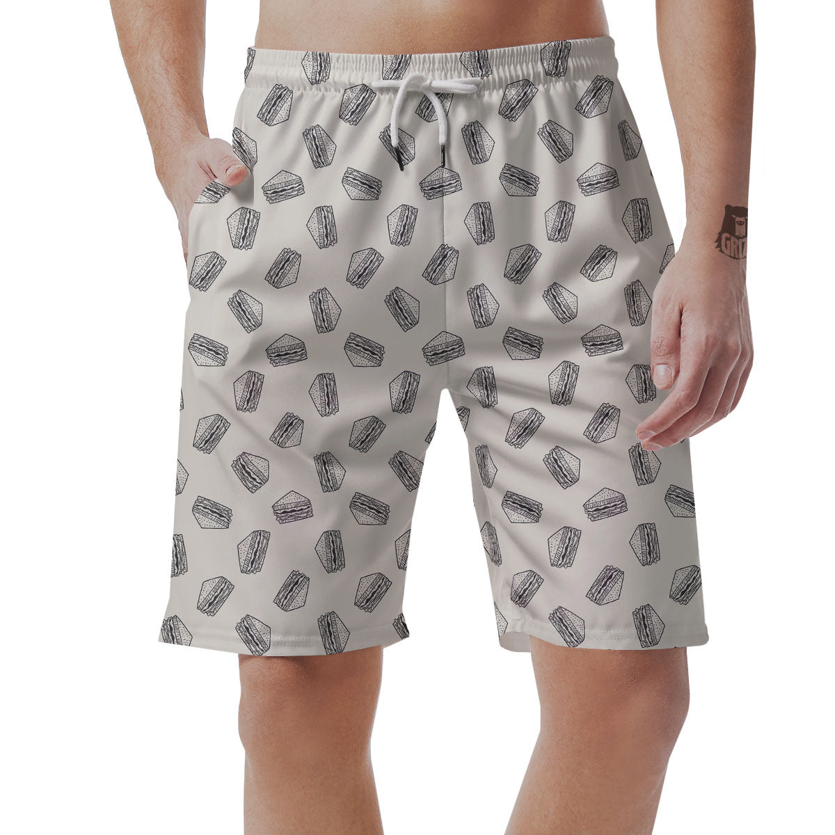 Sandwich Grey Doodle Print Pattern Men's Shorts-grizzshop