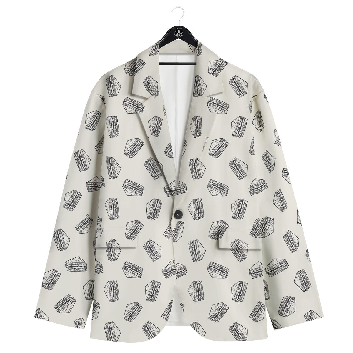 Sandwich Grey Doodle Print Pattern Men's Sport Coat-grizzshop