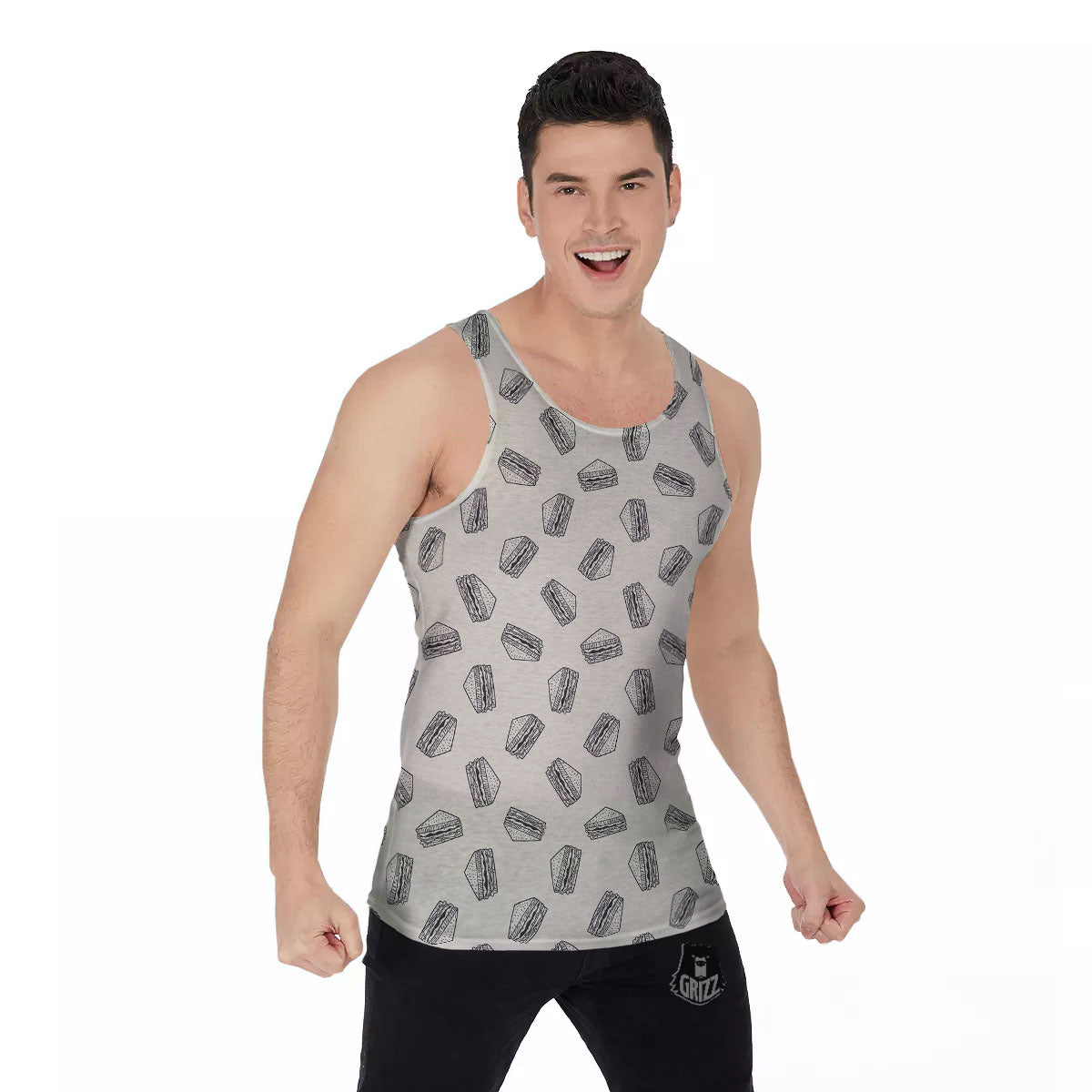 Sandwich Grey Doodle Print Pattern Men's Tank Top-grizzshop
