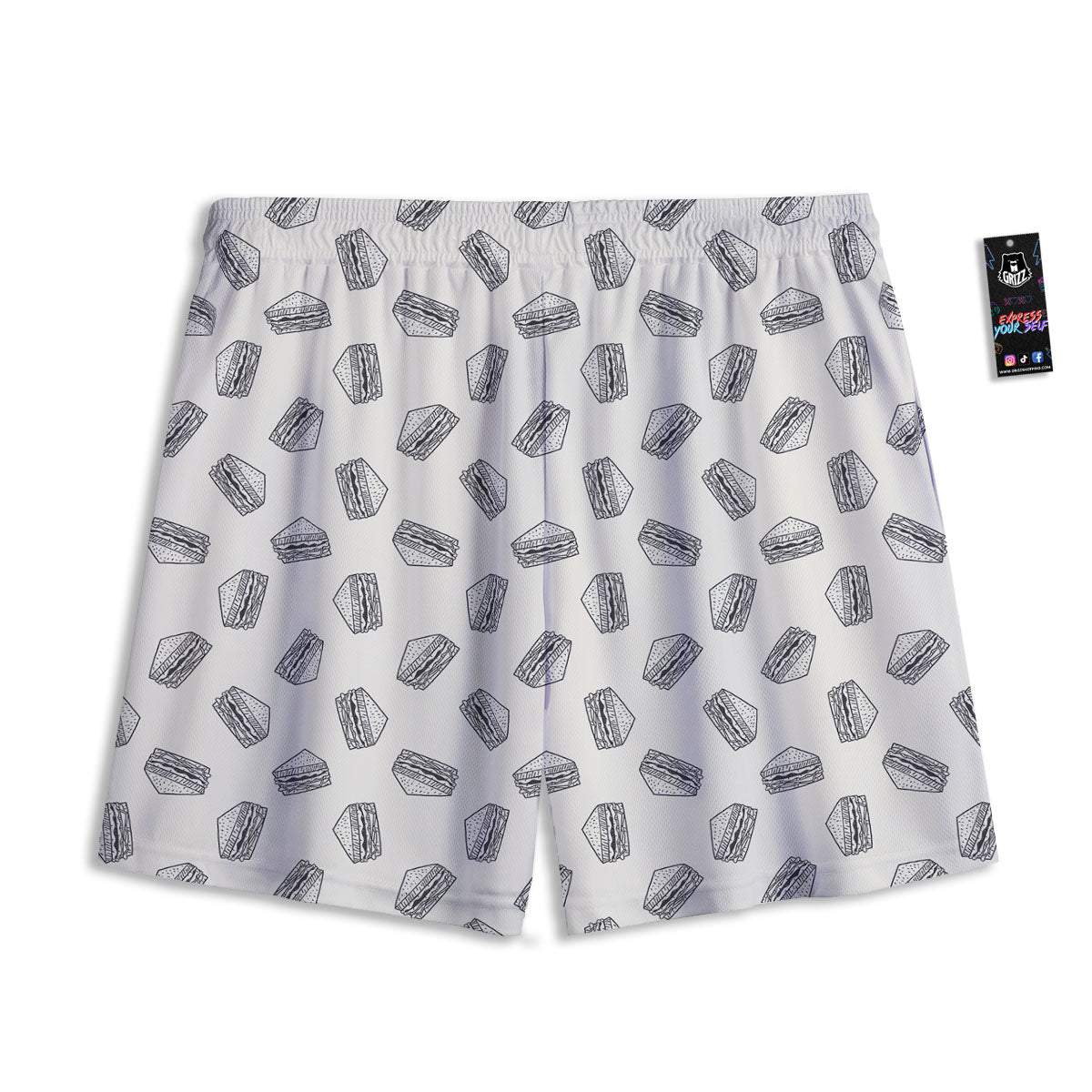 Sandwich Grey Doodle Print Pattern Mesh Shorts