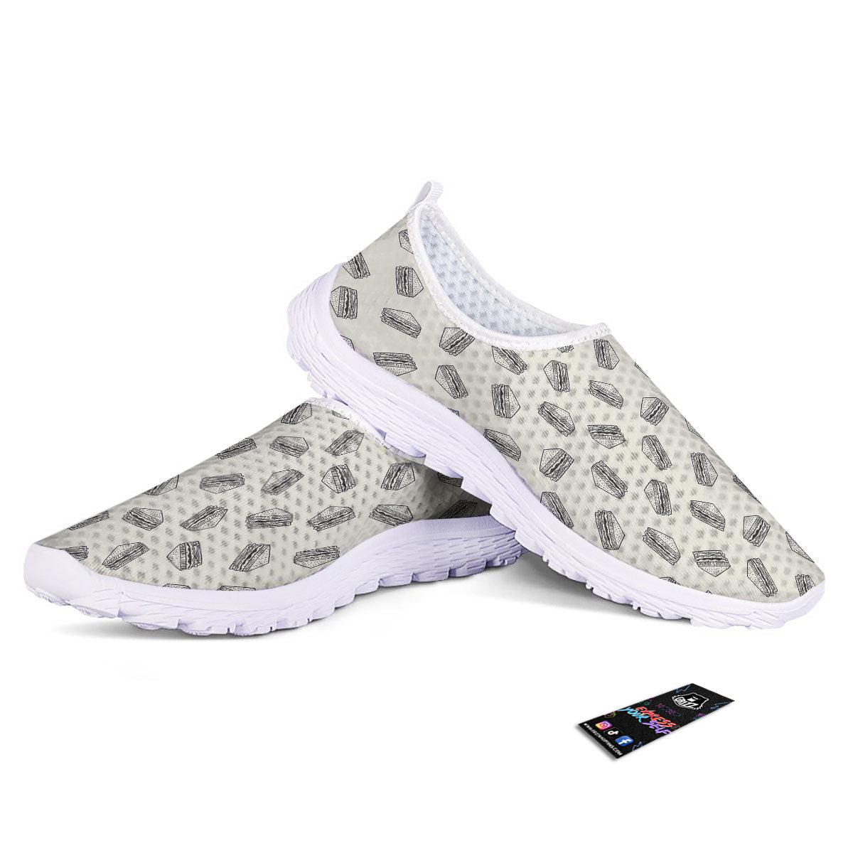 Sandwich Grey Doodle Print Pattern Nurse Shoes-grizzshop