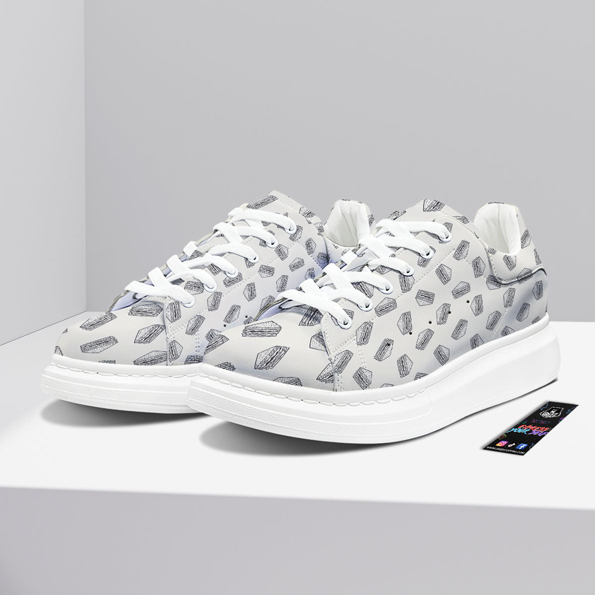 Sandwich Grey Doodle Print Pattern Platform Shoes-grizzshop