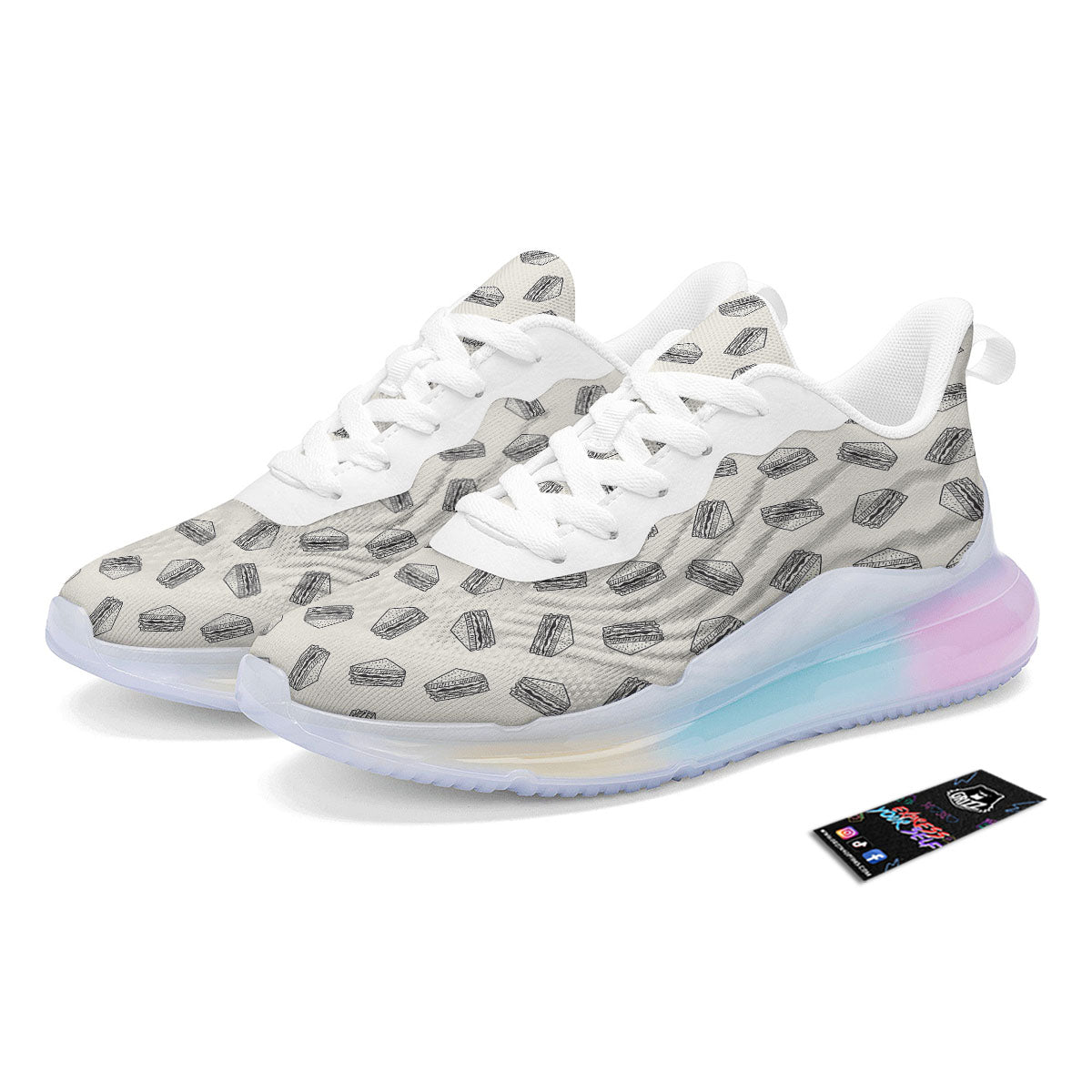 Sandwich Grey Doodle Print Pattern Running Sneakers-grizzshop