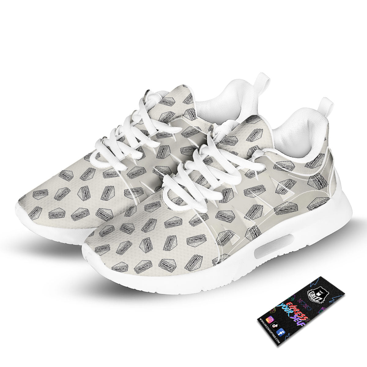 Sandwich Grey Doodle Print Pattern Tennis Shoes-grizzshop