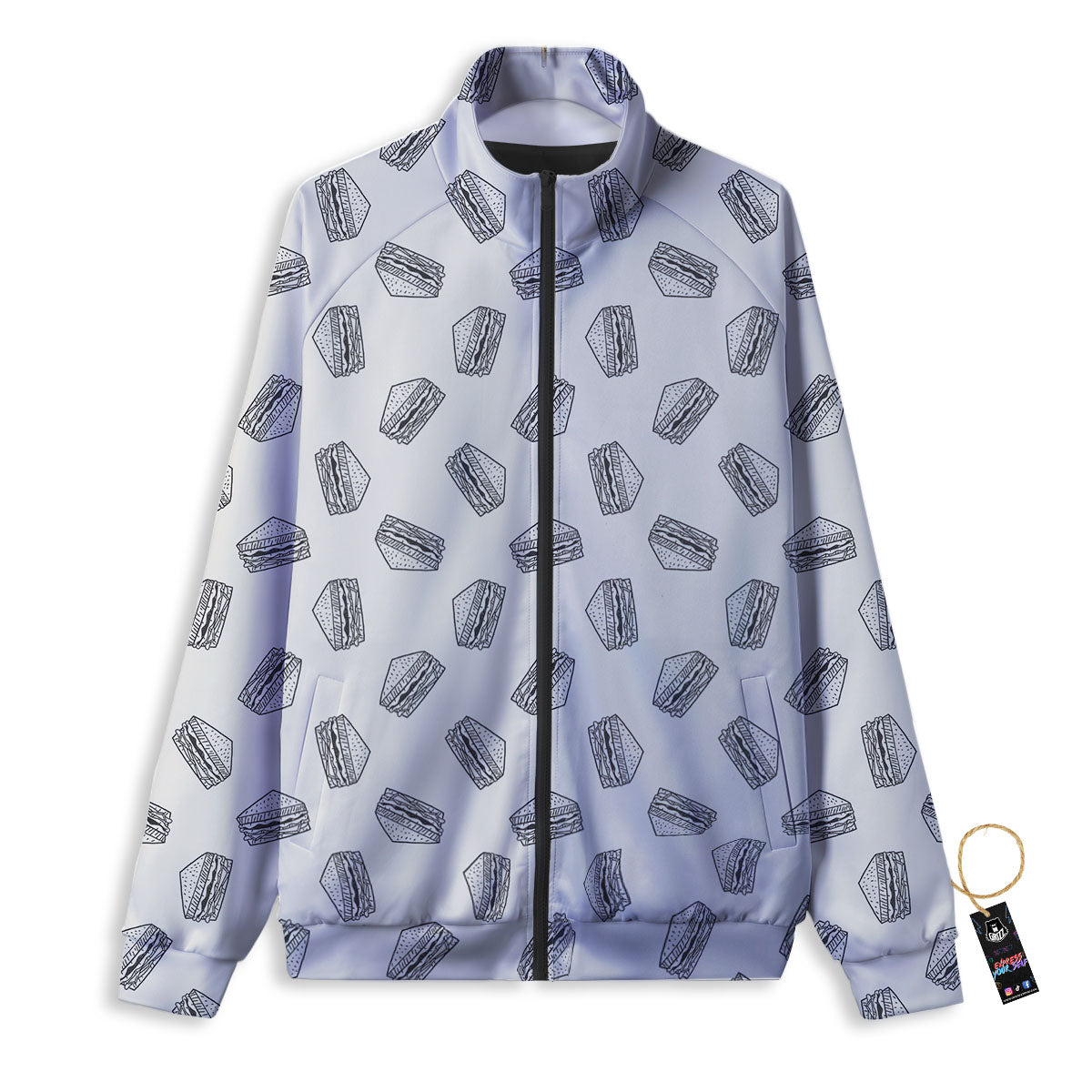 Sandwich Grey Doodle Print Pattern Track Jacket-grizzshop