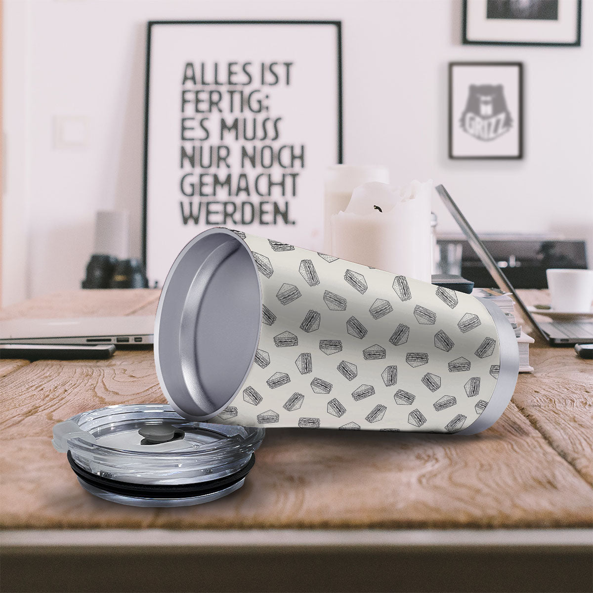 Sandwich Grey Doodle Print Pattern Tumbler-grizzshop