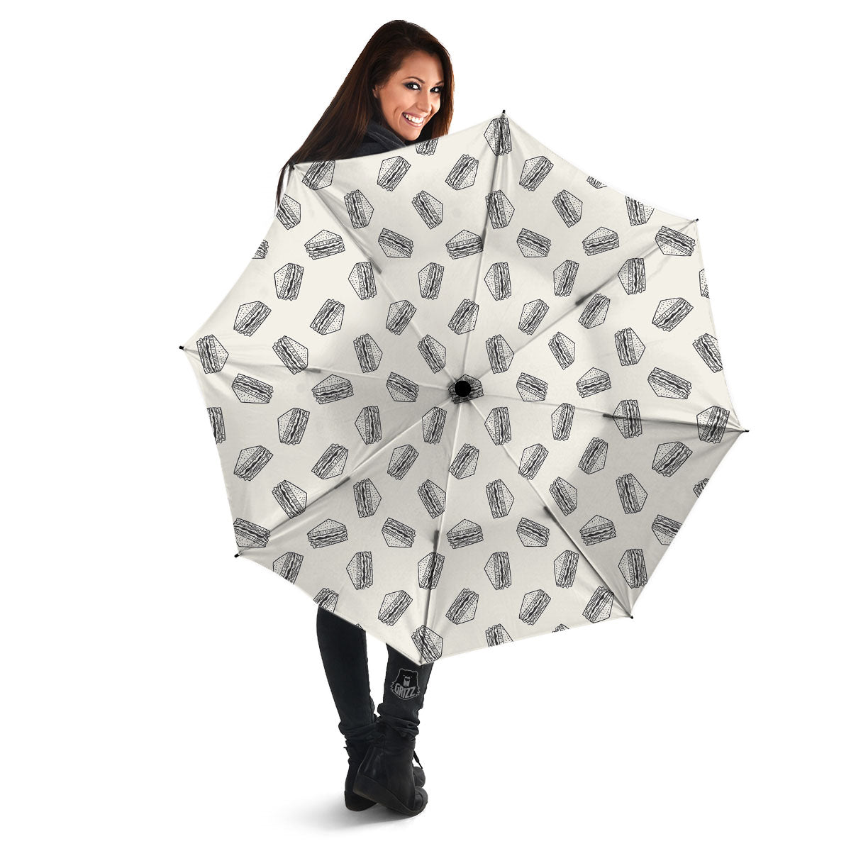 Sandwich Grey Doodle Print Pattern Umbrella-grizzshop