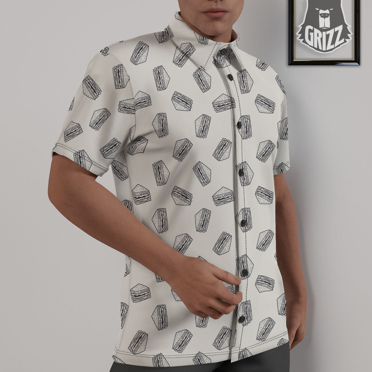 Sandwich Grey Doodle Print Pattern Untucked Shirts-grizzshop