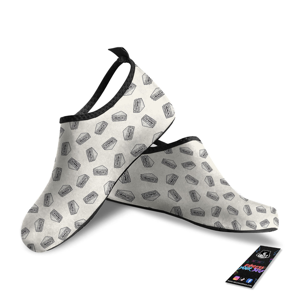 Sandwich Grey Doodle Print Pattern Water Shoes-grizzshop