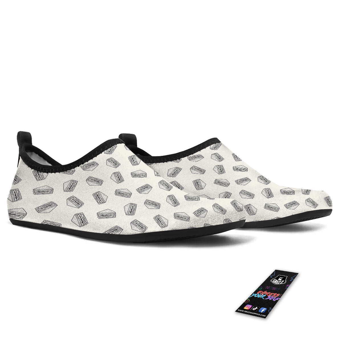 Sandwich Grey Doodle Print Pattern Water Shoes-grizzshop