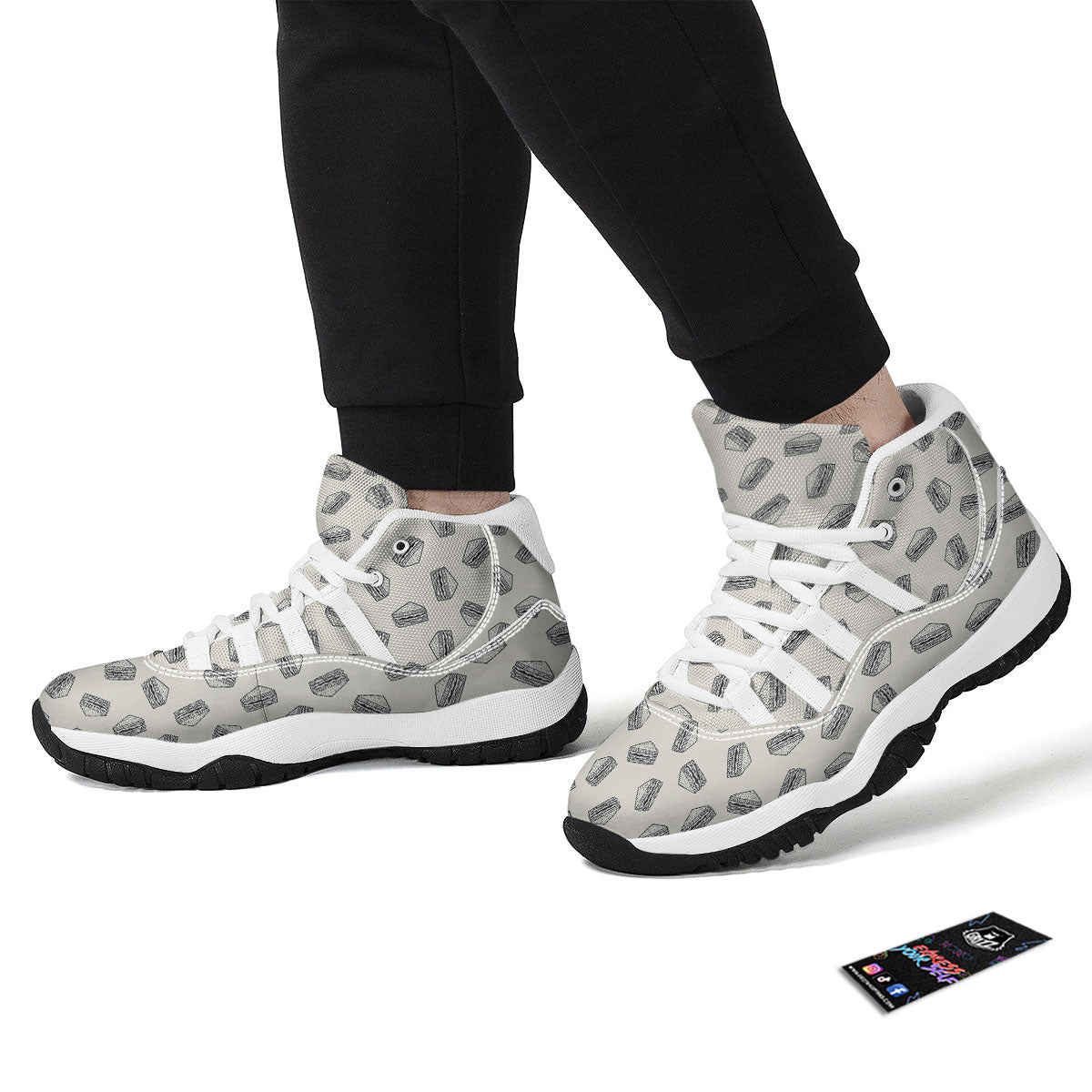 Sandwich Grey Doodle Print Pattern White Bball Shoes-grizzshop