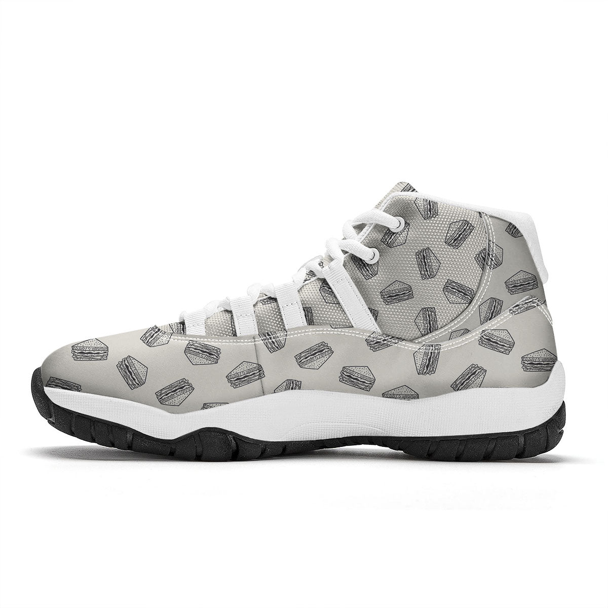 Sandwich Grey Doodle Print Pattern White Bball Shoes-grizzshop