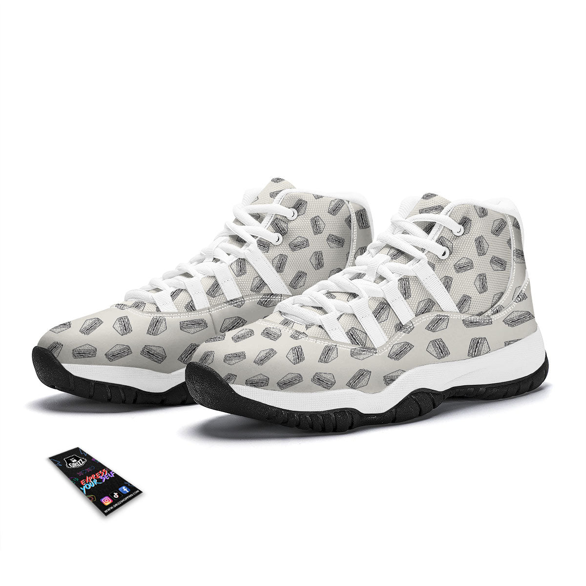 Sandwich Grey Doodle Print Pattern White Bball Shoes-grizzshop