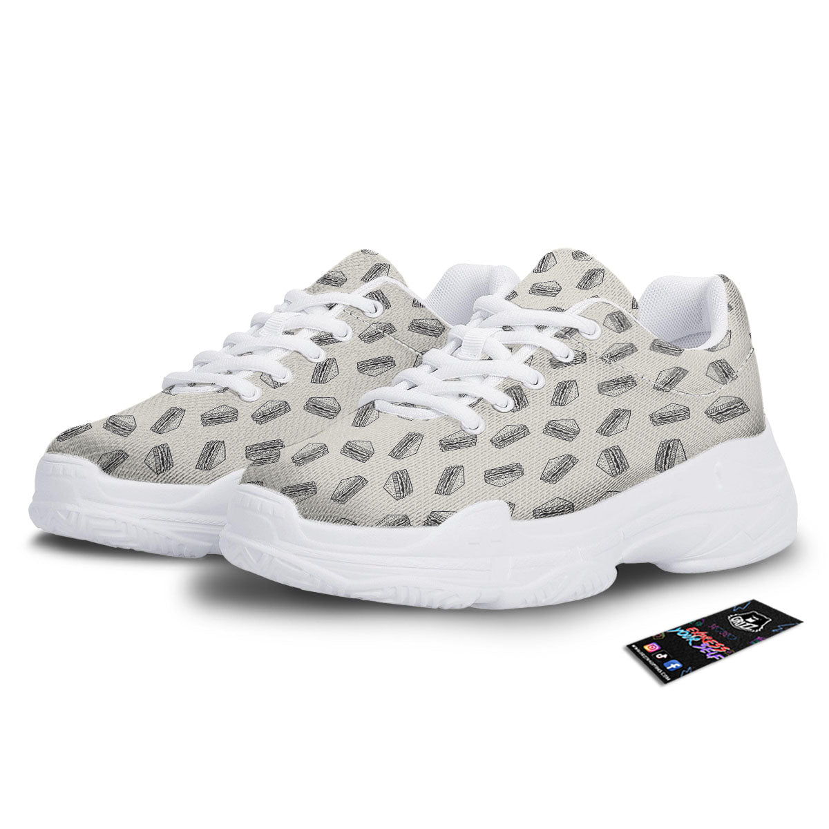 Sandwich Grey Doodle Print Pattern White Chunky Shoes-grizzshop