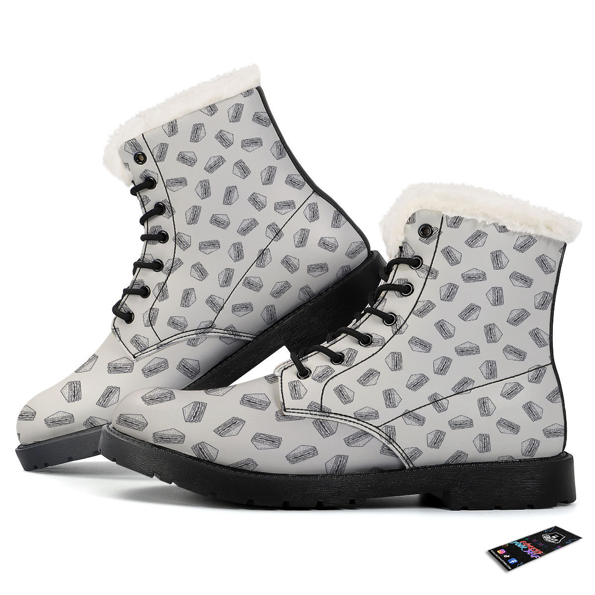 Sandwich Grey Doodle Print Pattern Winter Boots-grizzshop