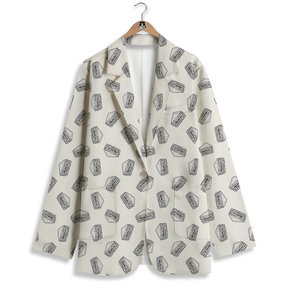 Sandwich Grey Doodle Print Pattern Women's Blazer-grizzshop