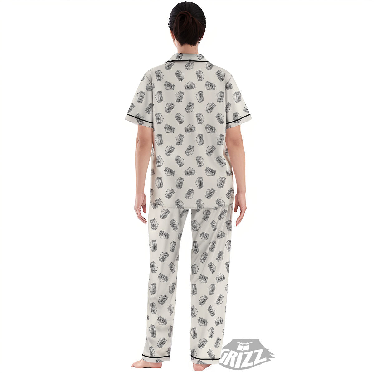 Sandwich Grey Doodle Print Pattern Women's Pajamas Set-grizzshop