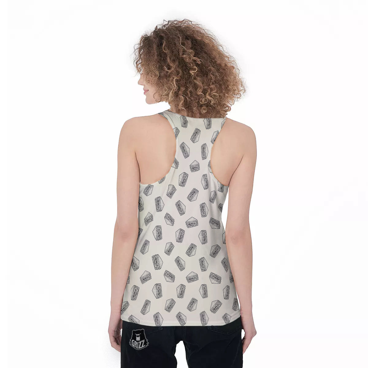 Sandwich Grey Doodle Print Pattern Women's Racerback Tank Top-grizzshop