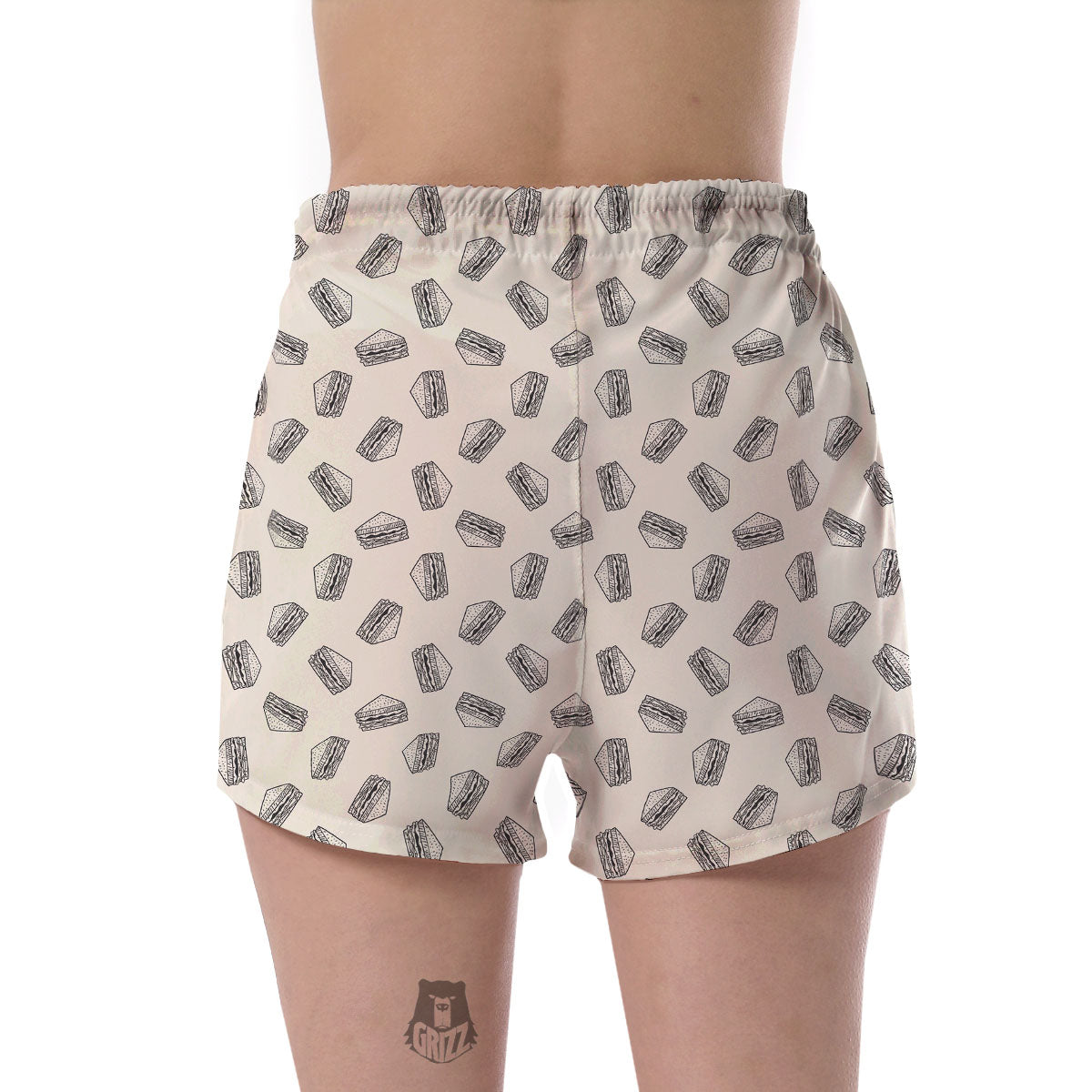 Sandwich Grey Doodle Print Pattern Women's Shorts-grizzshop