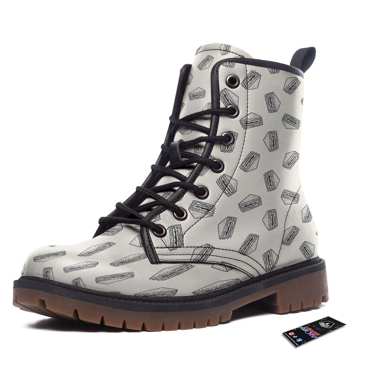 Sandwich Grey Doodle Print Pattern Work Boots-grizzshop