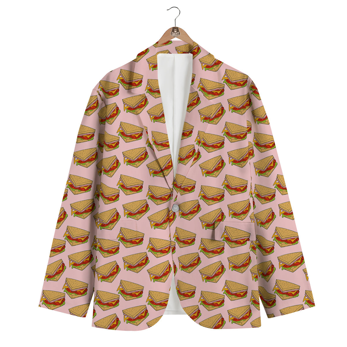 Sandwich Hand Drawn Pink Print Pattern Men's Blazer-grizzshop