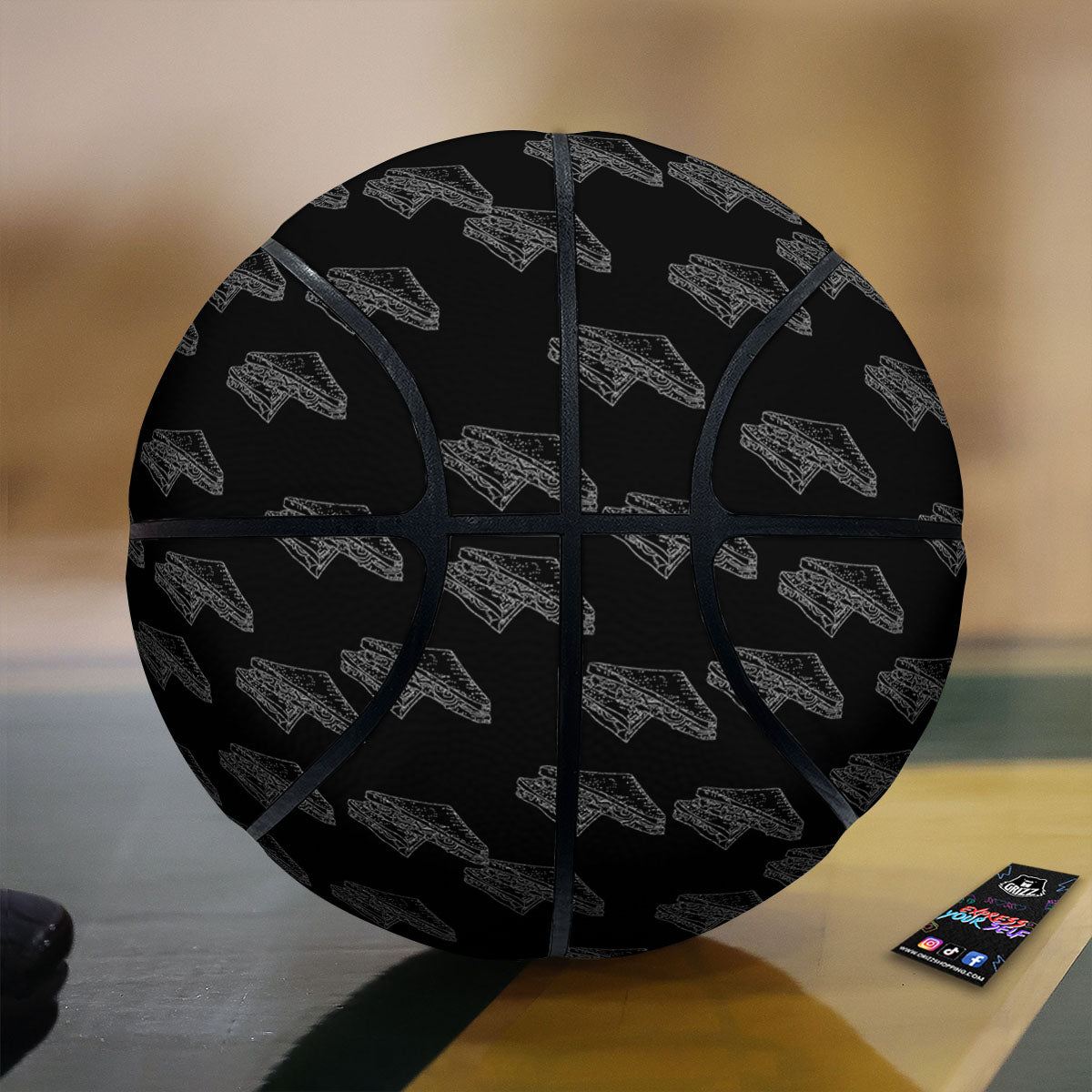 Sandwich Black Doodle Print Pattern Basketball