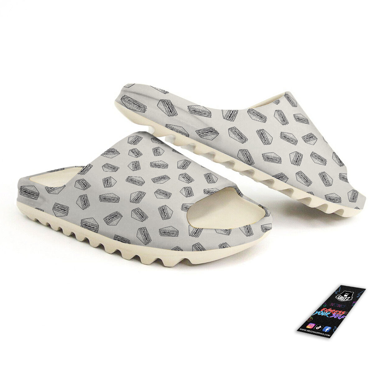 Sandwich Grey Doodle Print Pattern Sandals-grizzshop