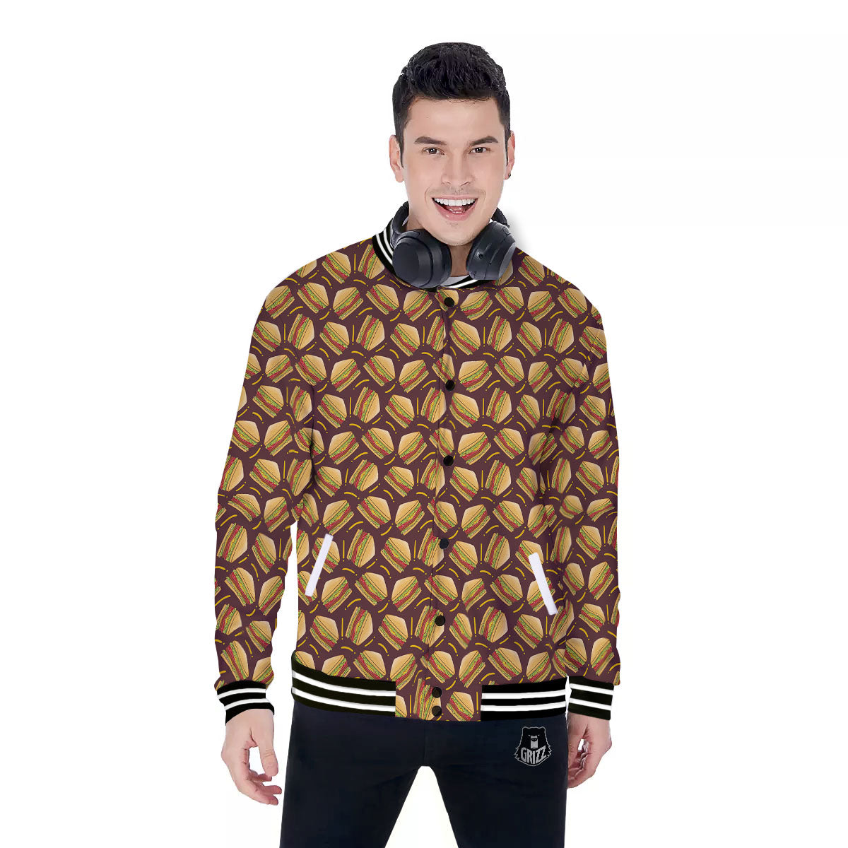 Sandwiches Brown Print Pattern Baseball Jacket-grizzshop