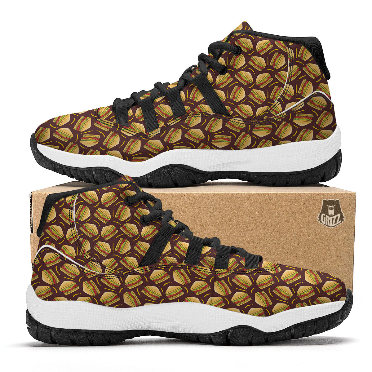 Sandwiches Brown Print Pattern Black Bball Shoes-grizzshop