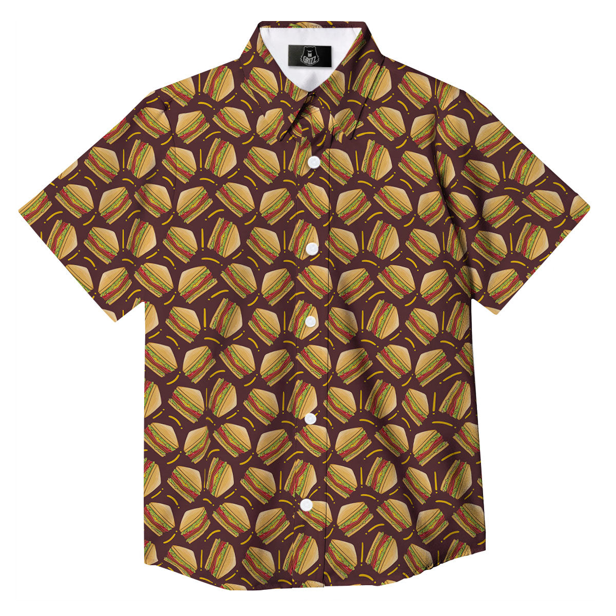 Sandwiches Brown Print Pattern Button Up Shirt-grizzshop
