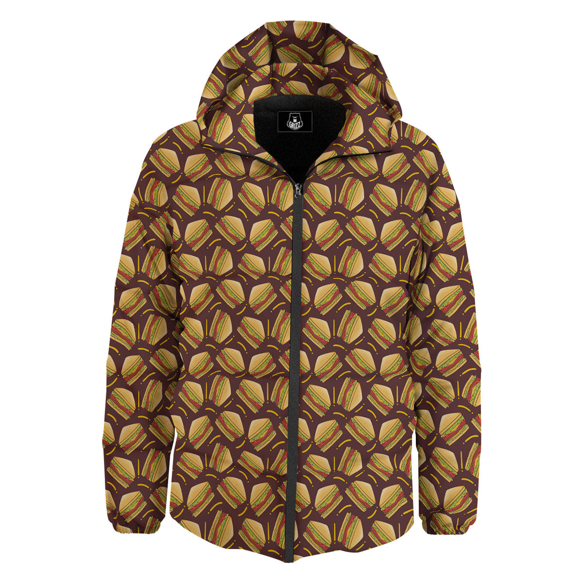 Sandwiches Brown Print Pattern Down Jacket-grizzshop