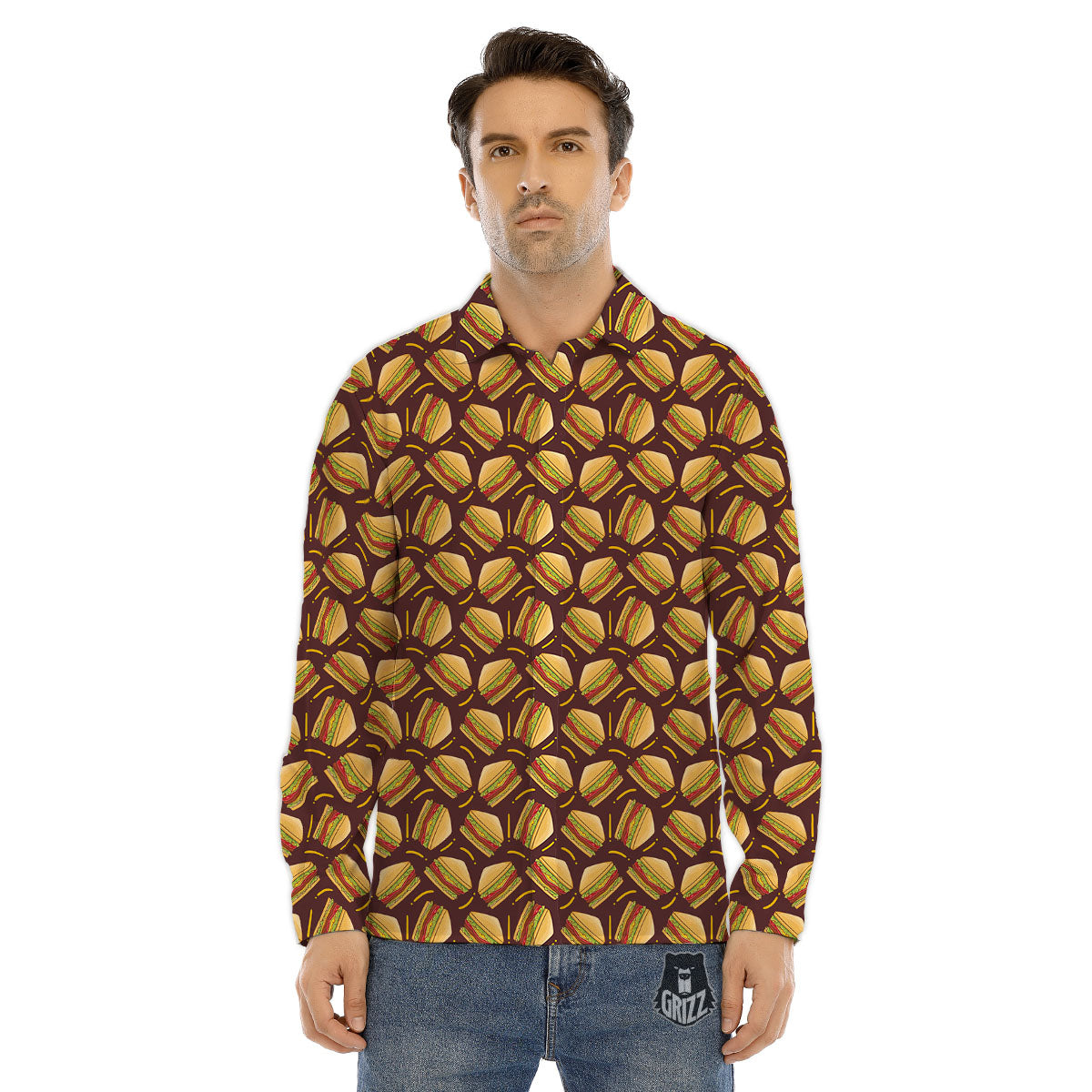 Sandwiches Brown Print Pattern Men's Dress Shirts-grizzshop