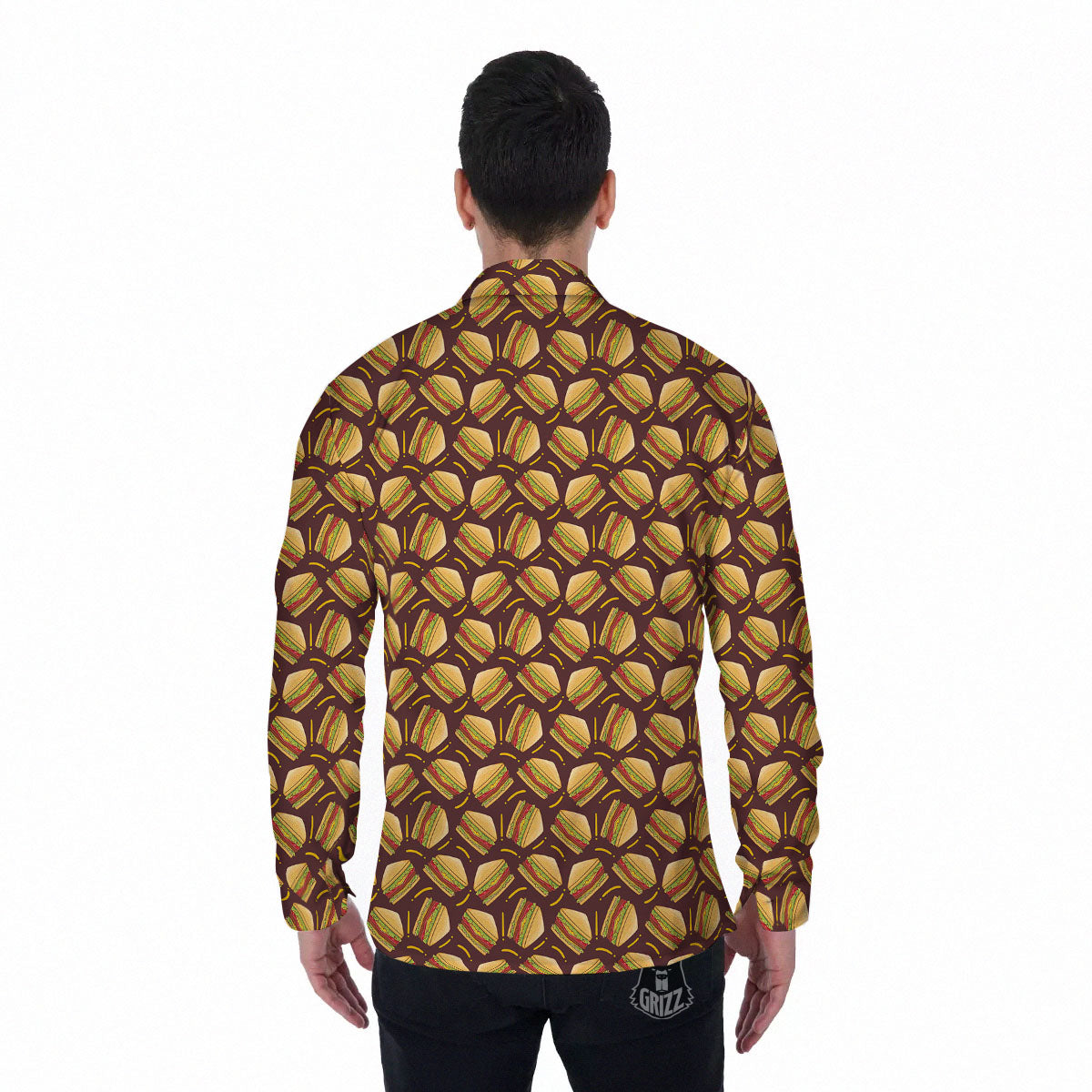 Sandwiches Brown Print Pattern Men's Long Sleeve Shirts-grizzshop