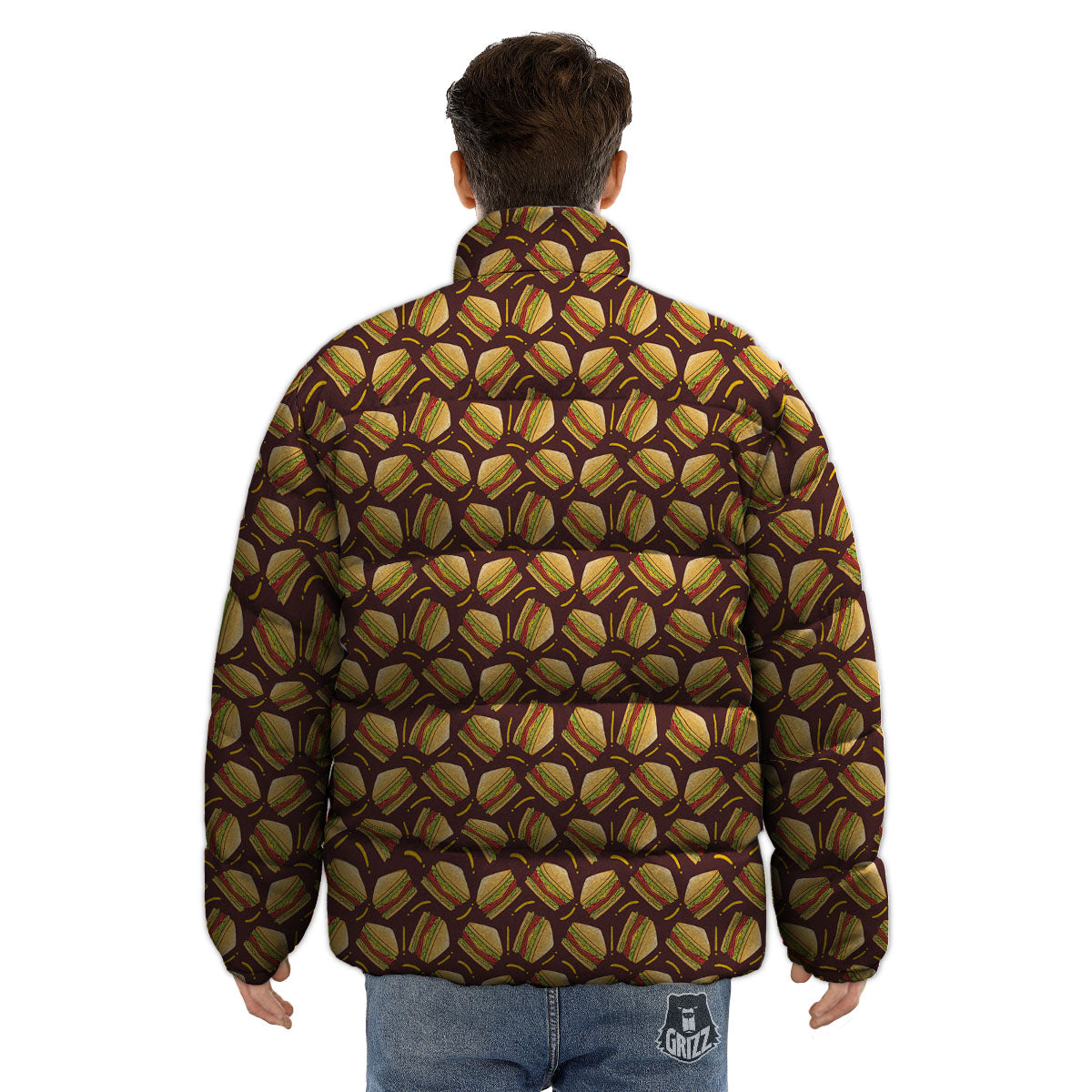 Sandwiches Brown Print Pattern Puffer Jacket-grizzshop