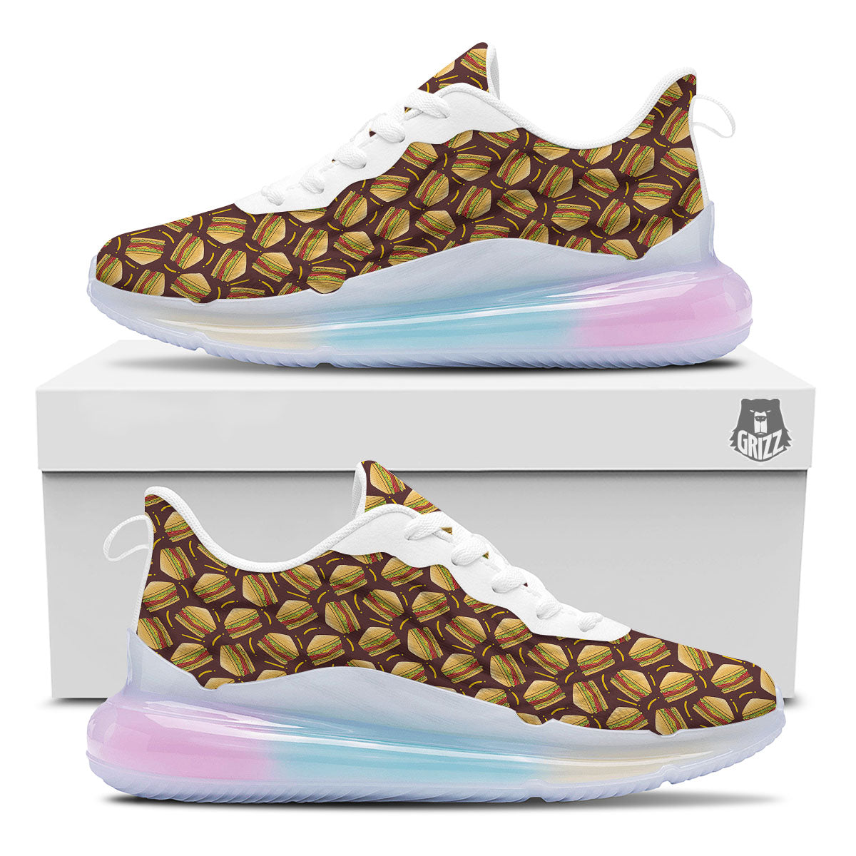 Sandwiches Brown Print Pattern Running Sneakers-grizzshop