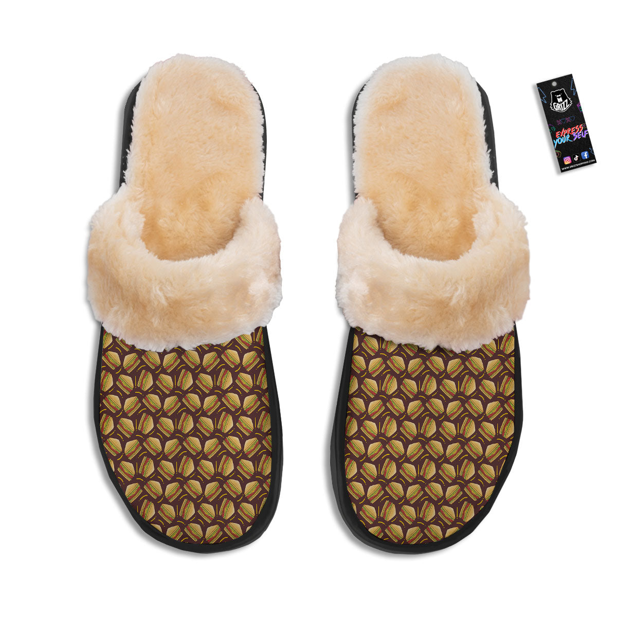 Sandwiches Brown Print Pattern Slippers-grizzshop