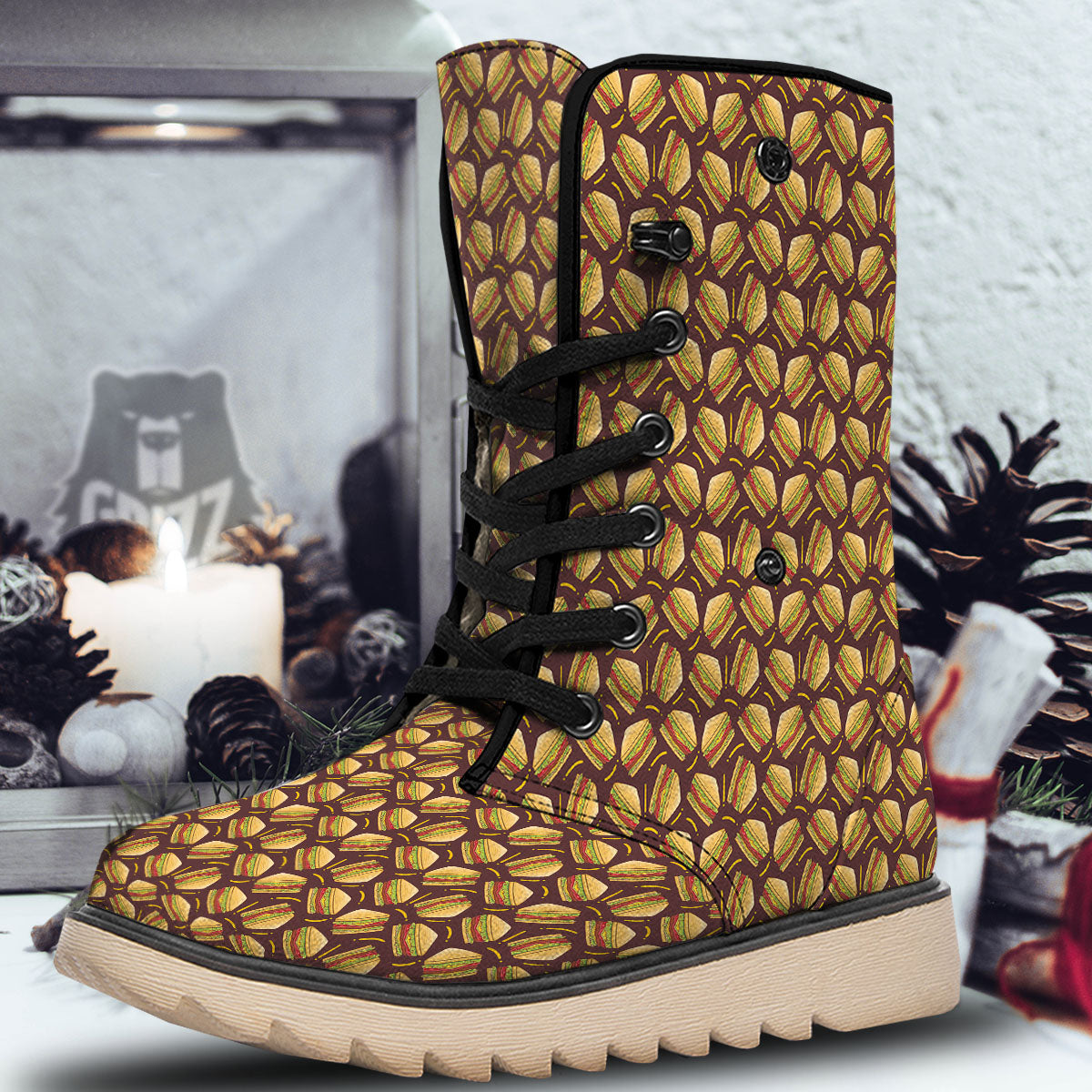 Sandwiches Brown Print Pattern Snow Boots-grizzshop