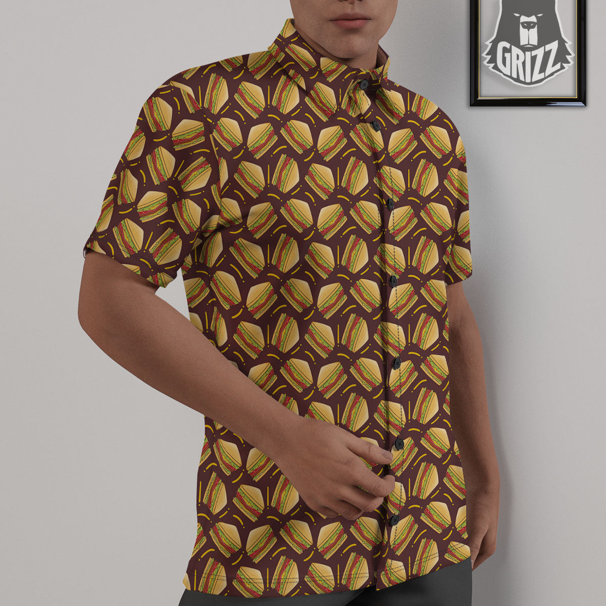 Sandwiches Brown Print Pattern Untucked Shirts-grizzshop