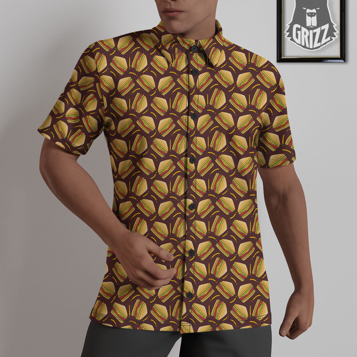 Sandwiches Brown Print Pattern Untucked Shirts-grizzshop
