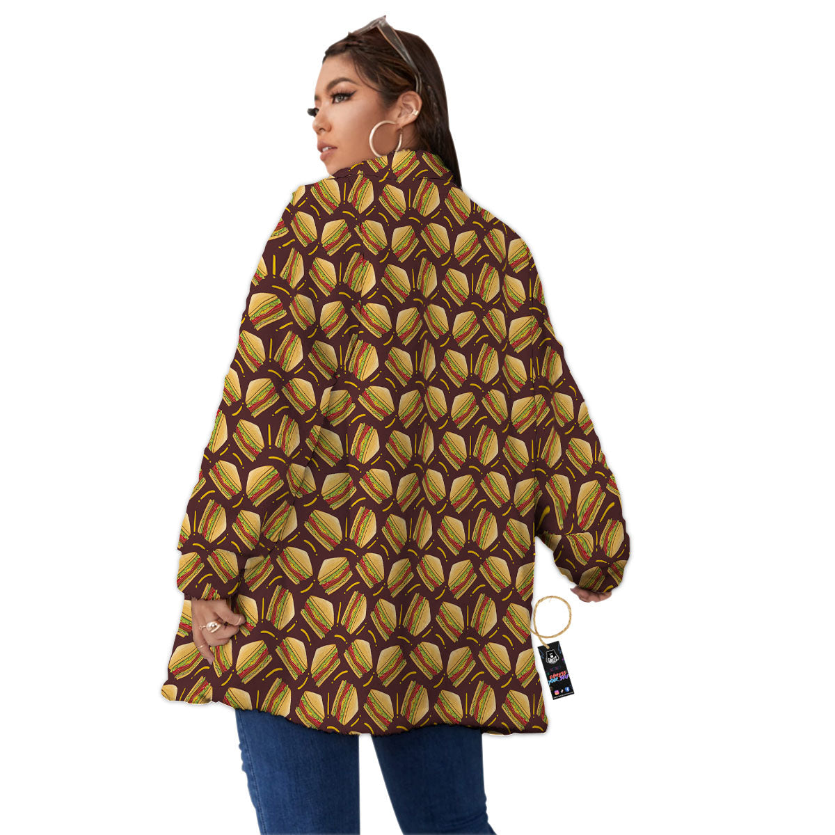 Sandwiches Brown Print Pattern Women's Sherpa Jacket-grizzshop
