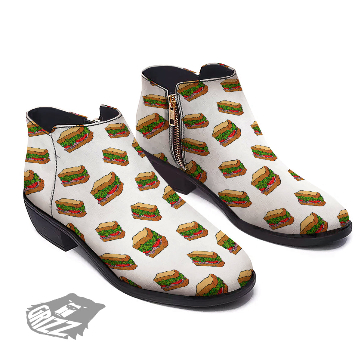 Sandwiches White Print Pattern Ankle Boots-grizzshop
