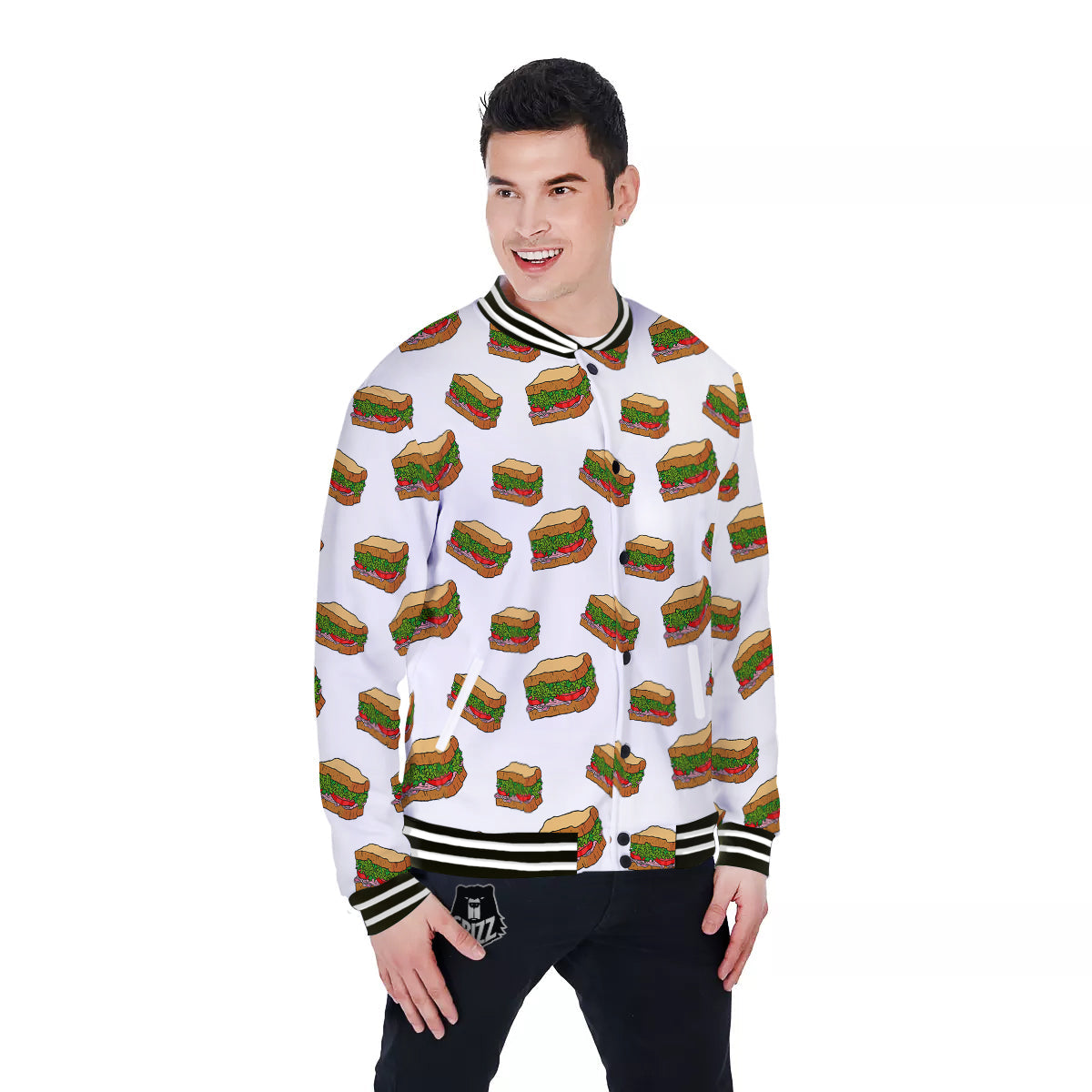 Sandwiches White Print Pattern Baseball Jacket-grizzshop