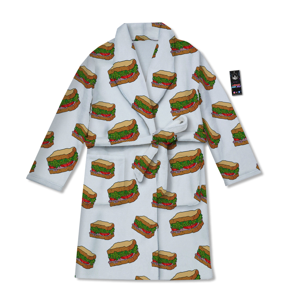 Sandwiches White Print Pattern Bathrobe-grizzshop