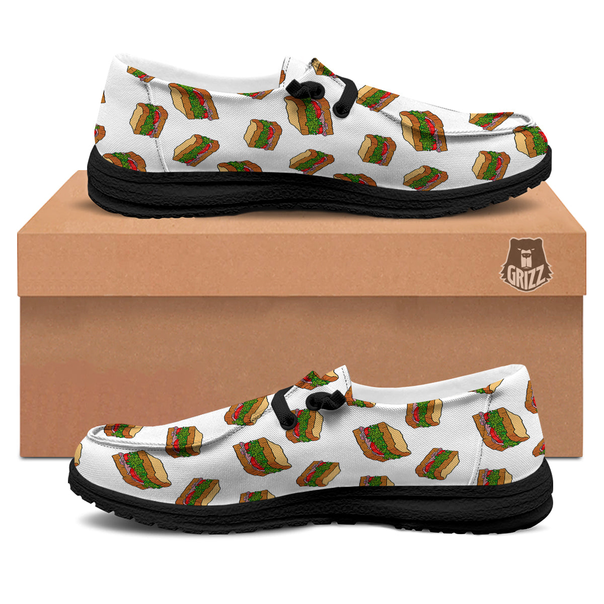 Sandwiches White Print Pattern Black Loafers-grizzshop