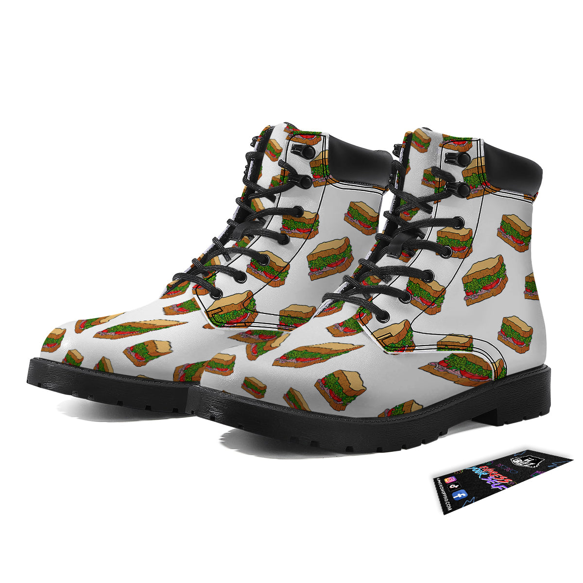 Sandwiches White Print Pattern Boots-grizzshop